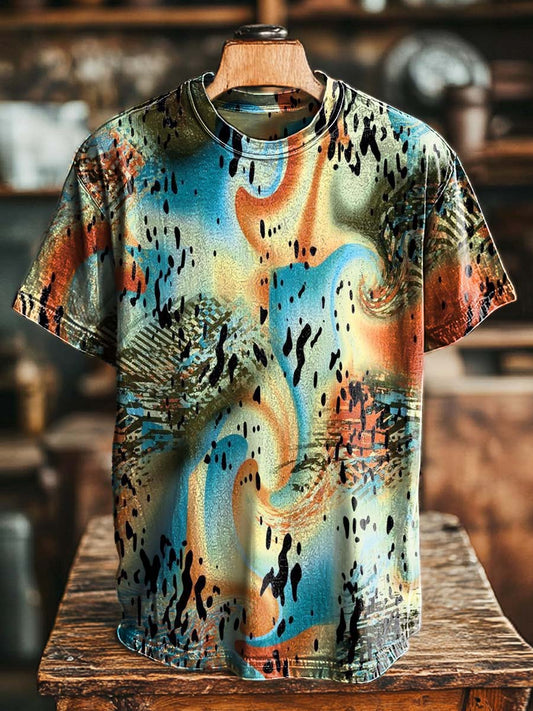 Abstract Swirl Ink-Splash Print Casual Short-Sleeve T-Shirt