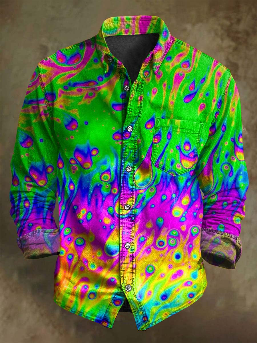 Abstract Iridescent Cell Print Casual Long-Sleeve Shirt