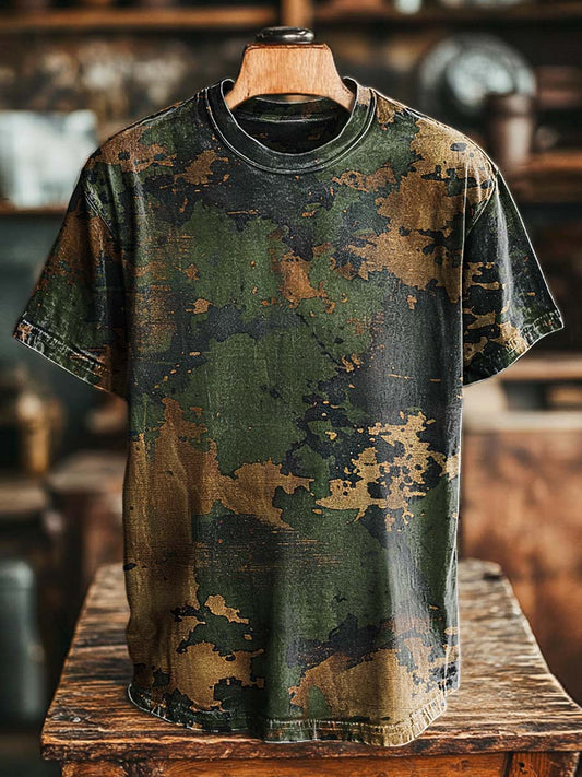 Abstract Military Green Camouflage Print Casual Short-Sleeve T-Shirt
