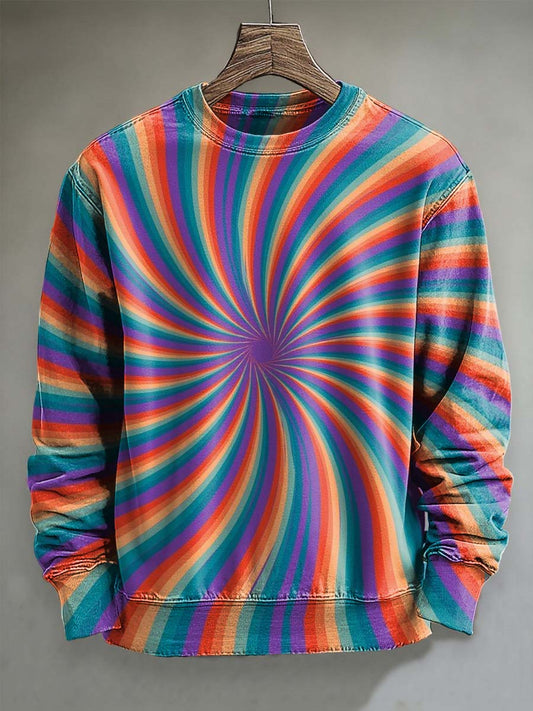 Rainbow Swirl Print Casual Crewneck Sweatshirt