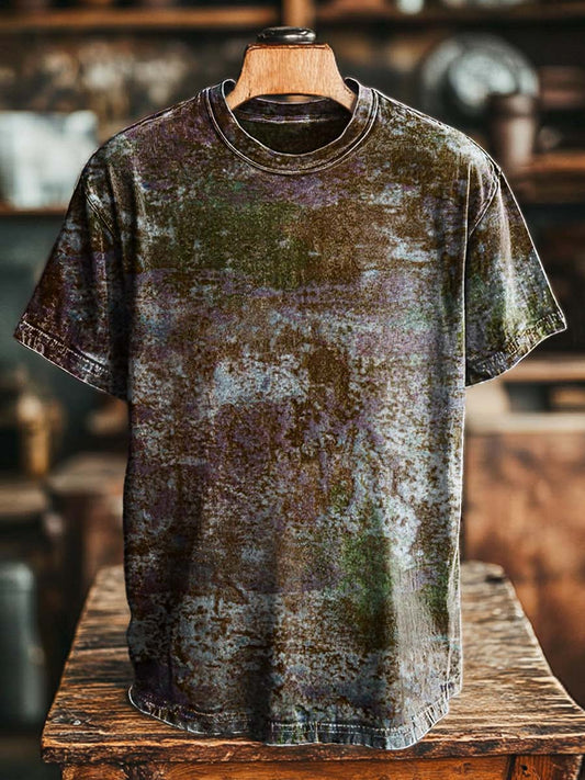 Abstract Distressed Textured Print Casual Short-Sleeve T-Shirt