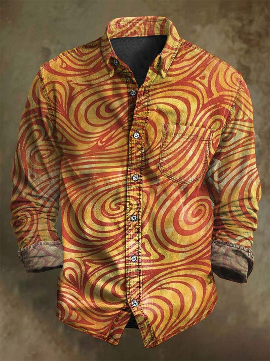 Abstract Vortex Optical Illusion Print Casual Long-Sleeve Shirt