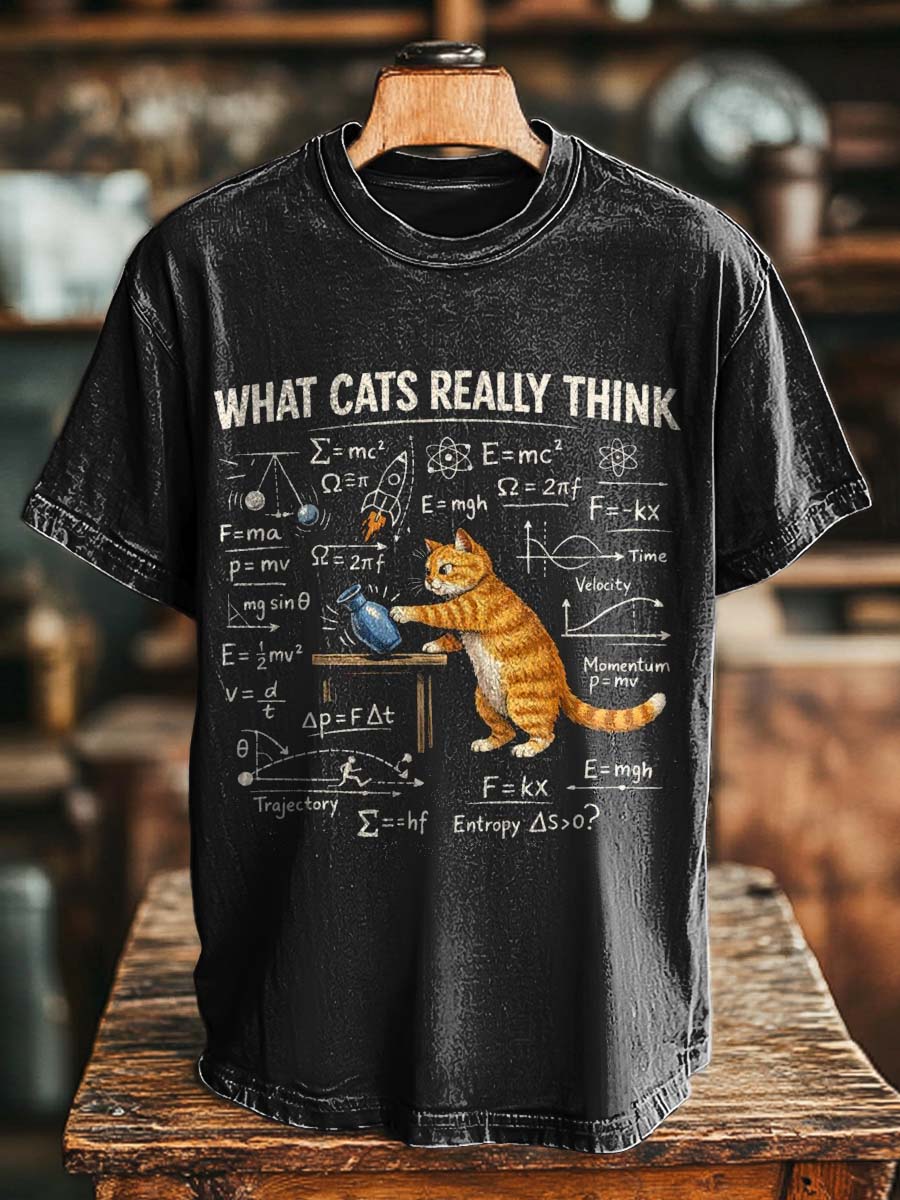 Cat Physics Formula Printed Casual Short-Sleeve T-Shirt