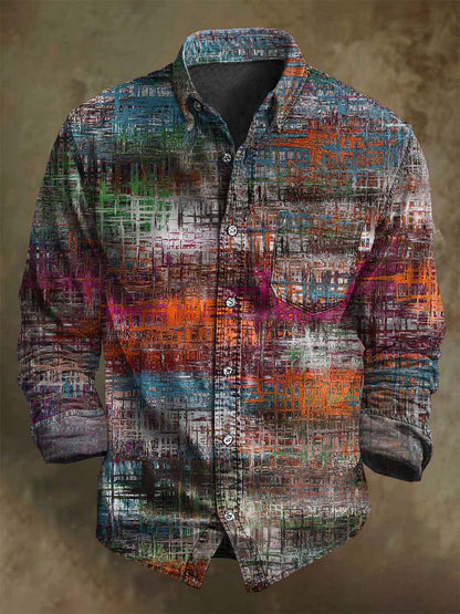 Abstract Colored Glass Print Casual Long-Sleeve Shirt