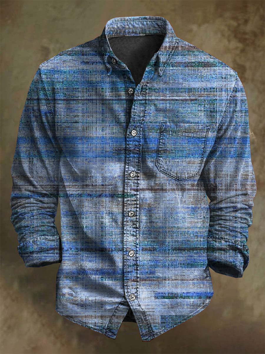 Vintage Aged Stripe Print Casual Long Sleeve Shirt