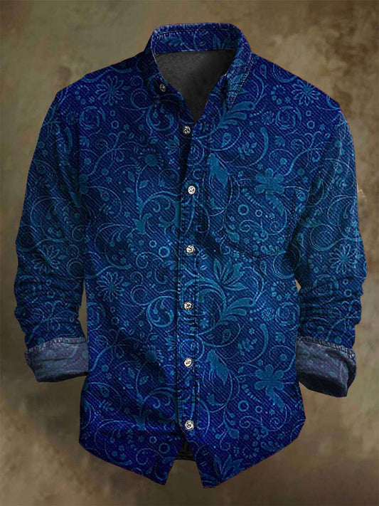 Vintage Floral Print Casual Long Sleeve Shirt