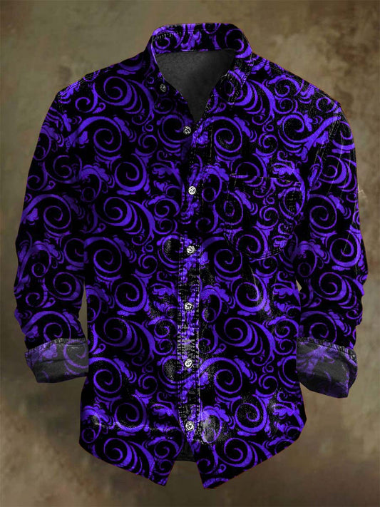 Vintage Swirl Print Casual Long Sleeve Shirt