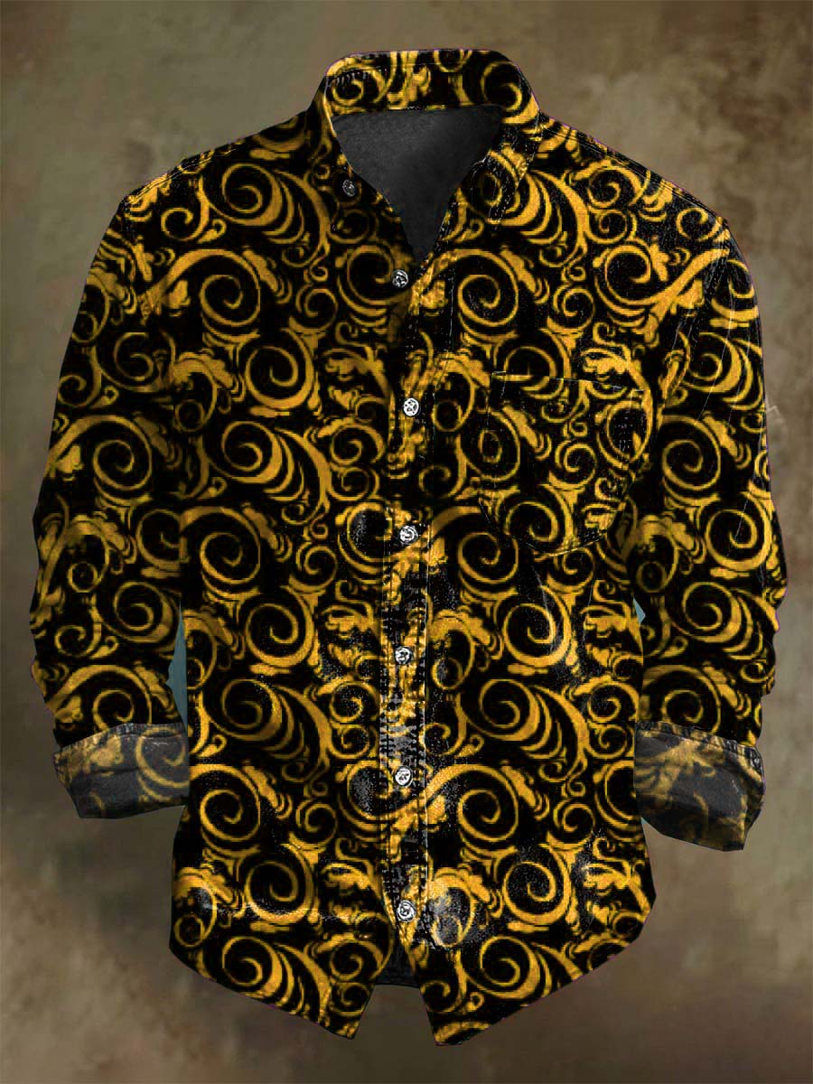 Vintage Swirl Print Casual Long Sleeve Shirt