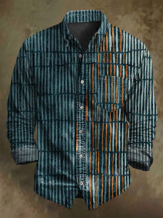 Vintage Color Clash Stripe Printed Casual Long Sleeve Shirt