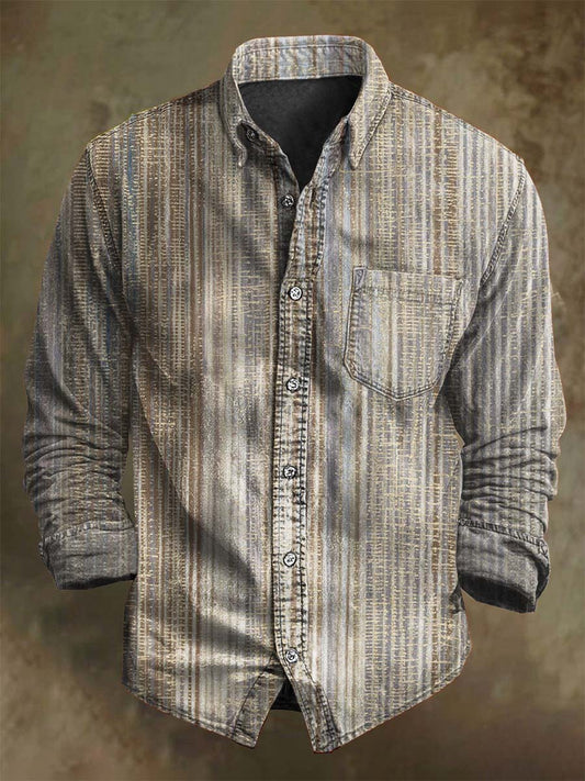 Vintage Color Clash Stripe Printed Casual Long Sleeve Shirt