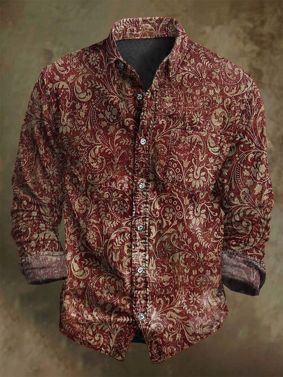 Vintage Floral Print Casual Long Sleeve Shirt