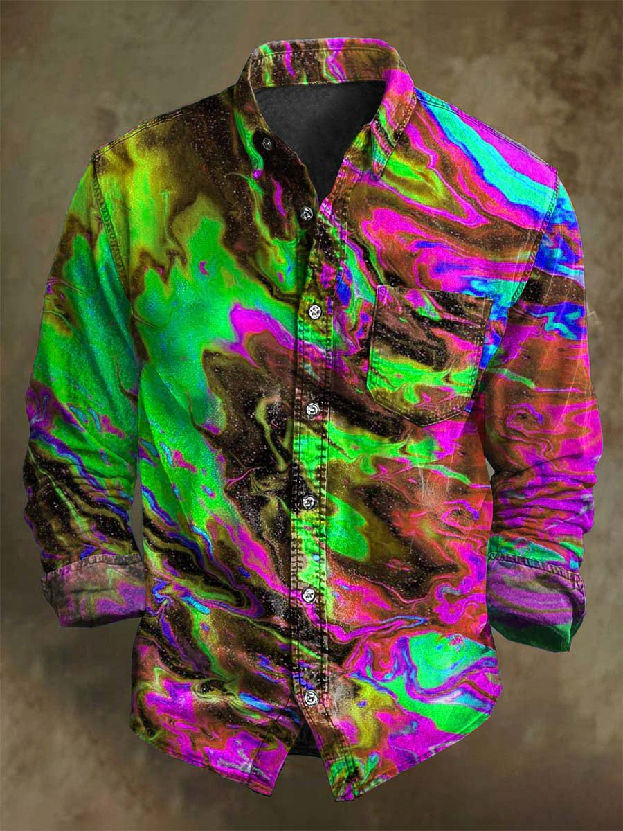 Abstract Color Clash Art Rendering Casual Printed Long Sleeve Shirt
