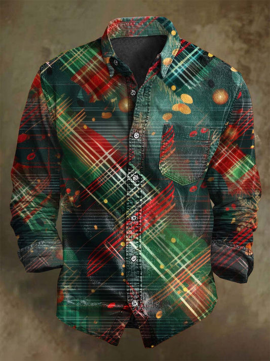 Christmas Plaid Print Casual Long-Sleeve Shirt
