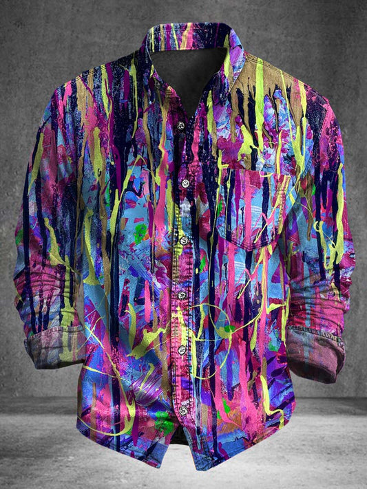 Iridescent Splash Ink Art Print Casual Long-Sleeve Shirt