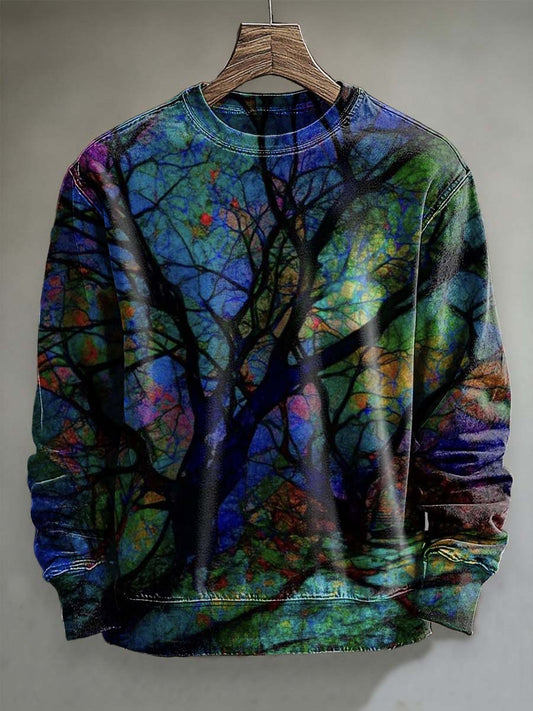 Rainbow Forest Print Casual Crewneck Sweatshirt