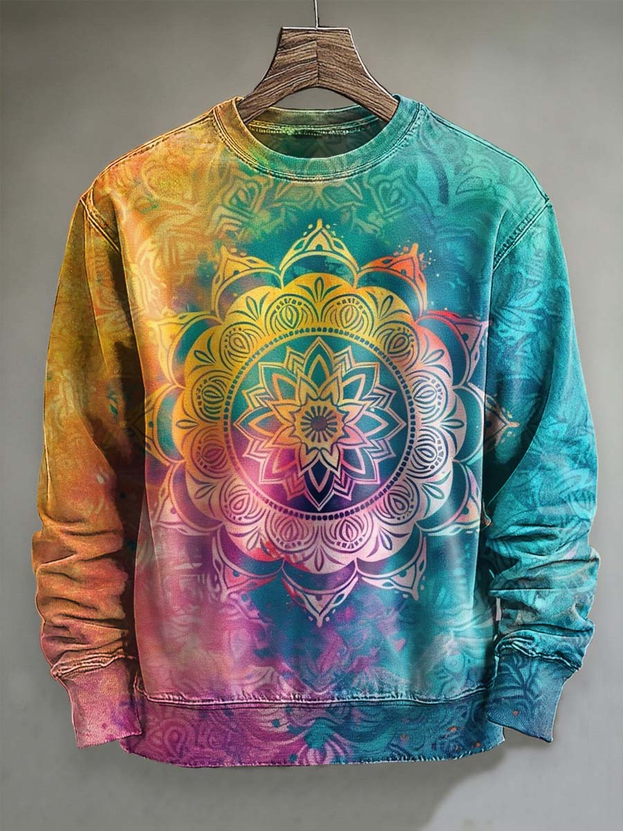 Rainbow Mandala Tie-Dye Print Casual Crewneck Sweatshirt