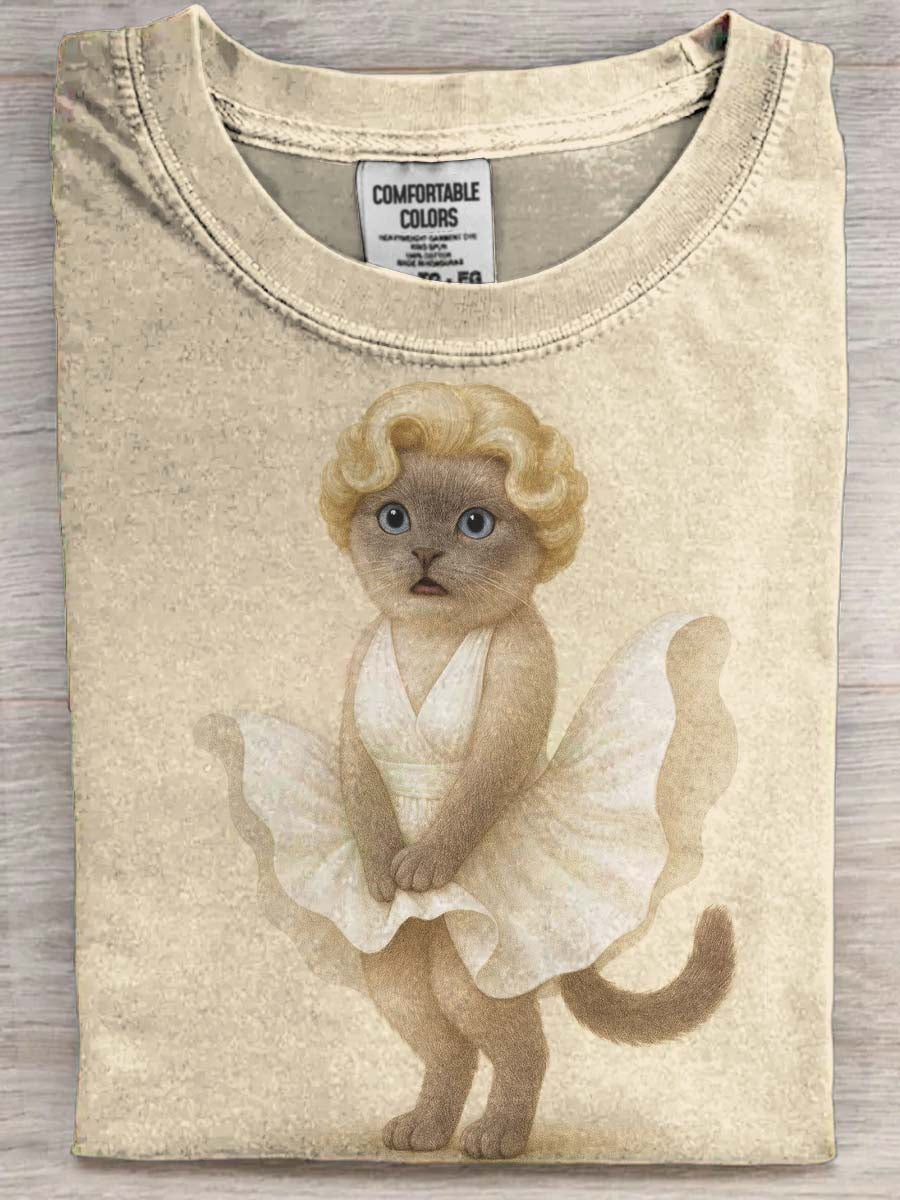 Marilyn Monroe Cat Print Casual Short-Sleeve T-Shirt