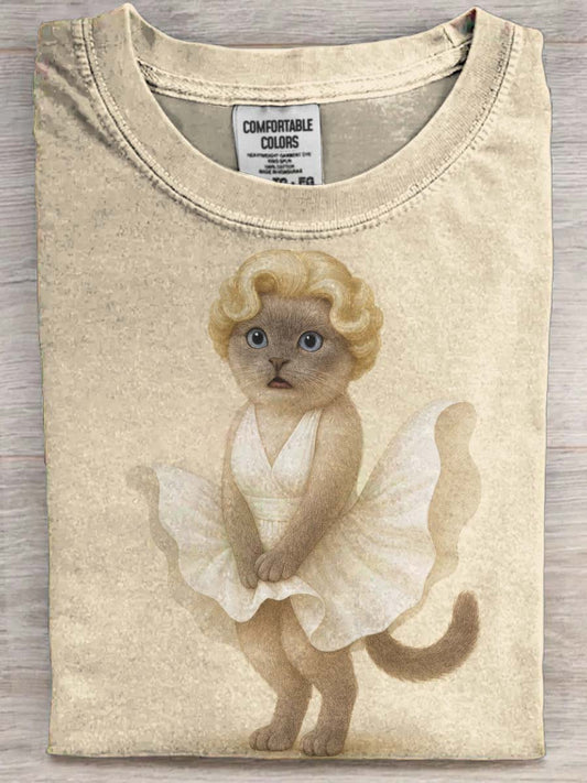 Marilyn Monroe Cat Print Casual Short-Sleeve T-Shirt