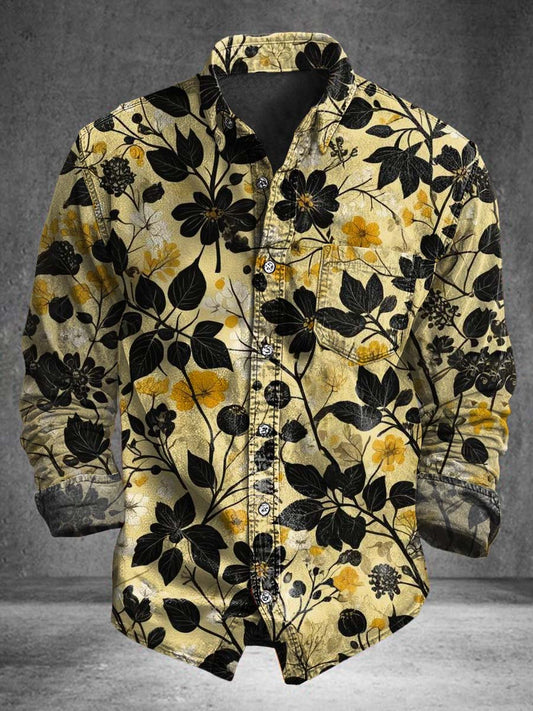 Black Floral Print Casual Long-Sleeve Shirt