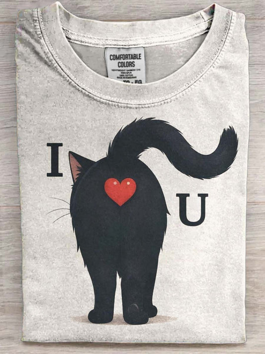Funny Black Cat Silhouette Print Casual Short-Sleeve T-Shirt