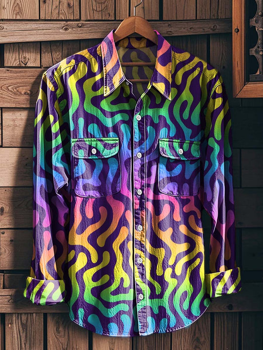 Rainbow Fluid Ripple Print Long-Sleeve Shirt