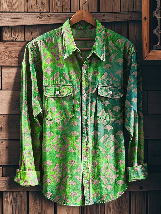 Retro Floral Print Casual Long-Sleeve Shirt