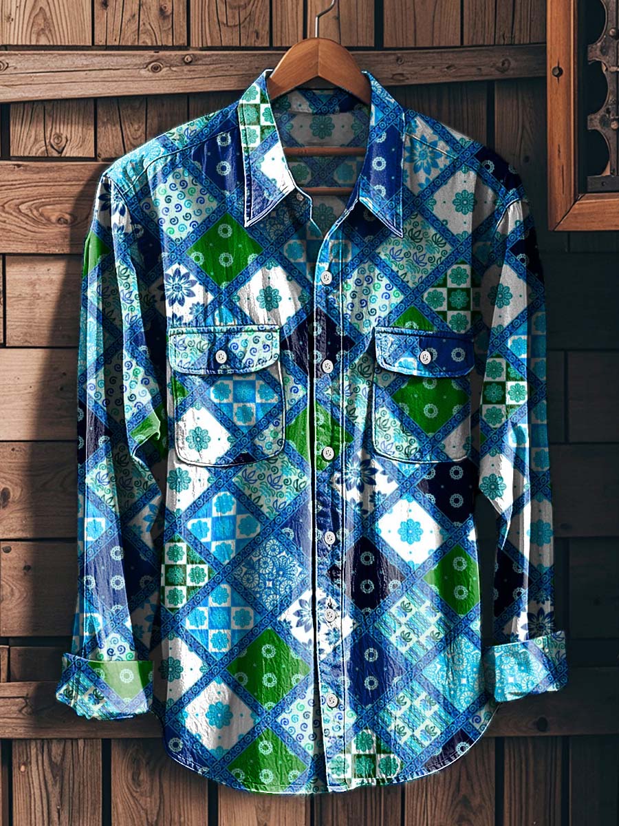 Retro Plaid Print Casual Long-Sleeve Shirt