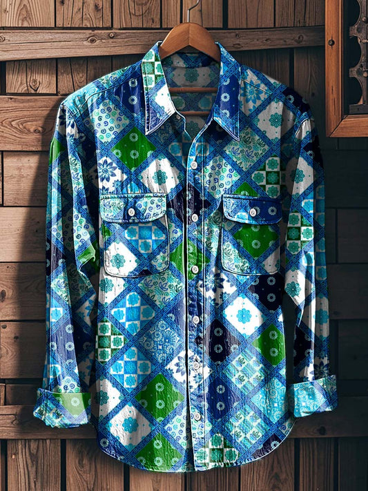 Retro Plaid Print Casual Long-Sleeve Shirt