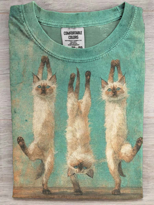 Yoga Kitten Handstand Print Casual Short-Sleeve T-Shirt