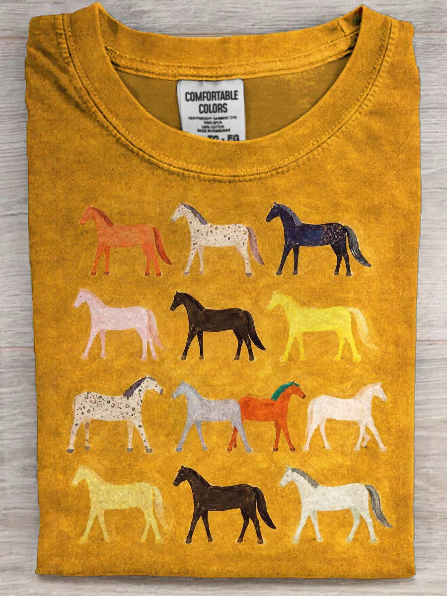 Colorful Horse All-Over Print Casual Short-Sleeve T-Shirt