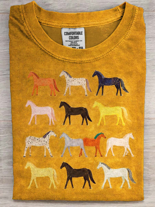 Colorful Horse All-Over Print Casual Short-Sleeve T-Shirt