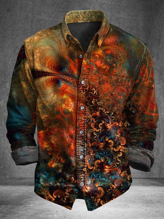 Nebula Textured Print Casual Long-Sleeve Shirt