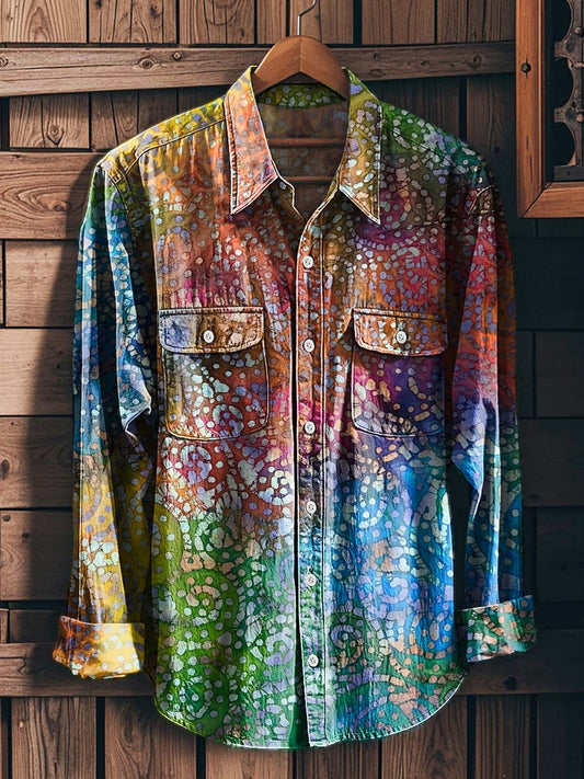 Rainbow Polka Dot All-Over Print Casual Long-Sleeve Shirt