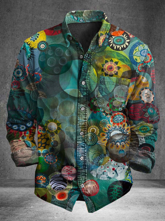 Abstract Cell All-Over Print Casual Long-Sleeve Shirt