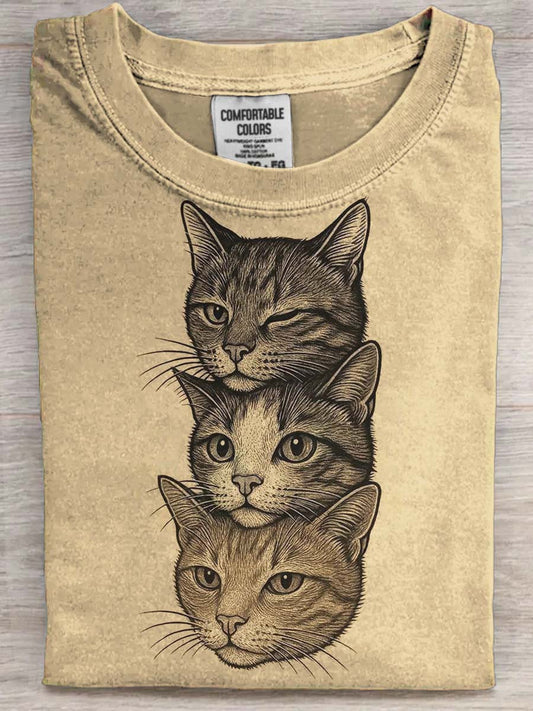 Stackable Cat Print Casual Short-Sleeve T-Shirt