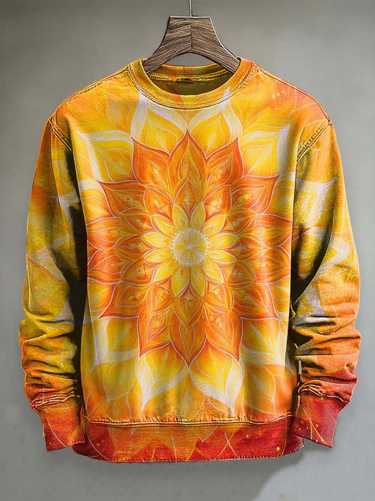 Retro Mandala Floral Print Casual Crewneck Sweatshirt