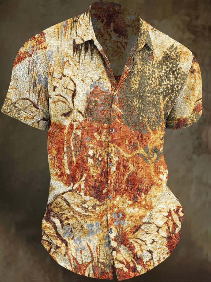 Rust-Stained Textured Short-Sleeve Shirt
