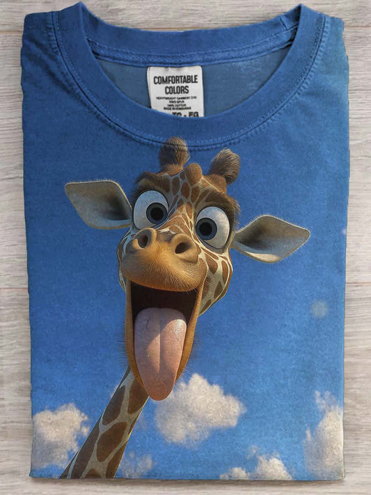 Playful Giraffe Print Casual Short-Sleeve T-Shirt