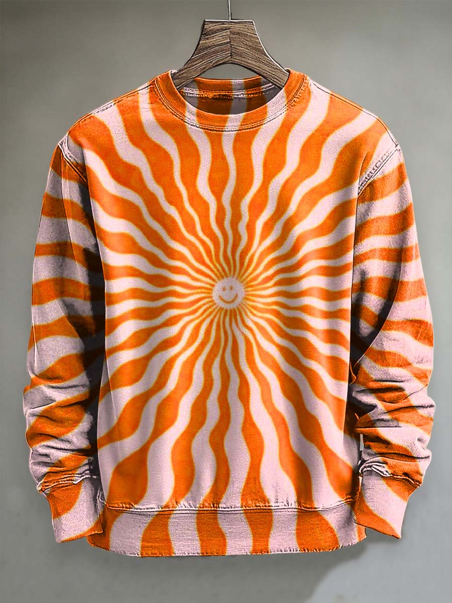 Radial Swirl Textured Print Casual Crewneck Sweatshirt