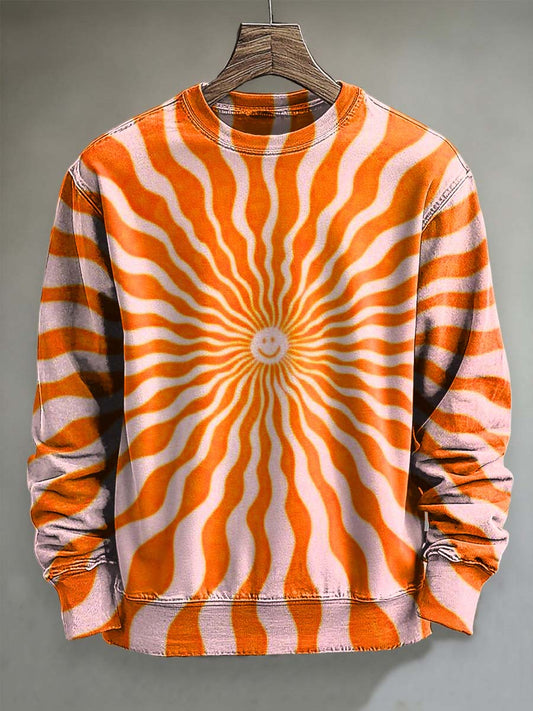 Radial Swirl Textured Print Casual Crewneck Sweatshirt