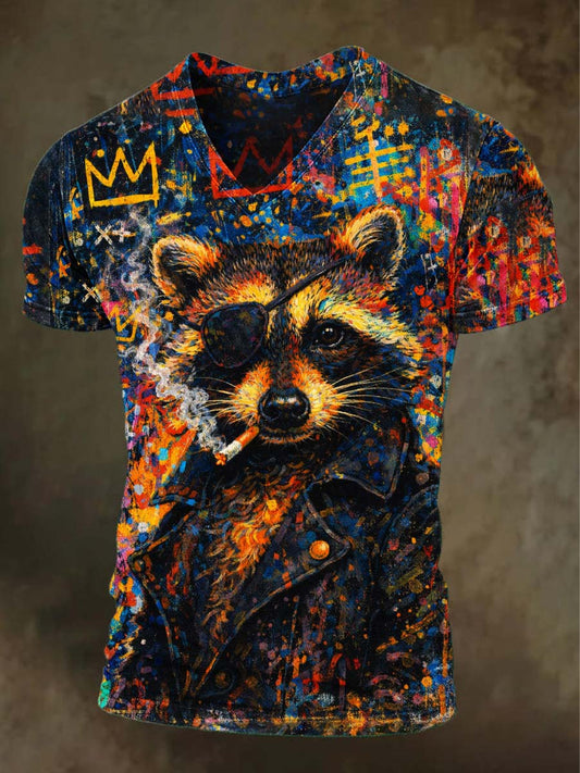 Badass Sunglasses Raccoon Print Casual Short-Sleeve T-Shirt