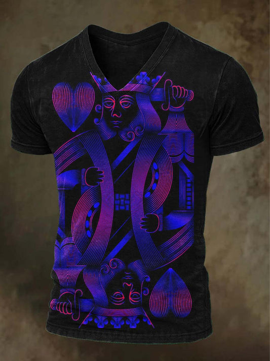 Neon Poker King Print Casual Short-Sleeve T-Shirt