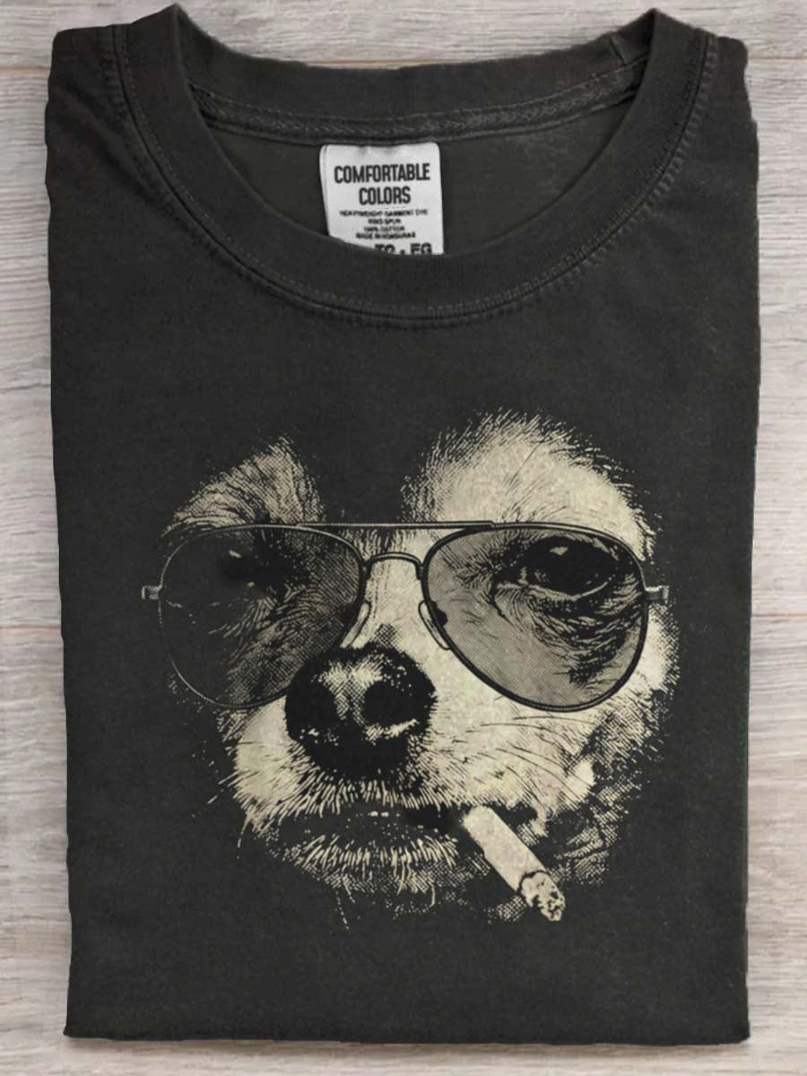 Cool and Stylish Sunglasses Dog Print Casual Short-Sleeve T-Shirt