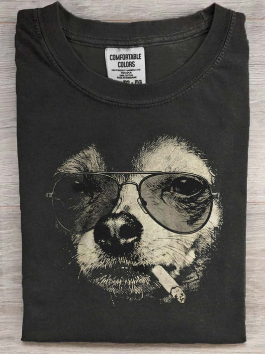 Cool and Stylish Sunglasses Dog Print Casual Short-Sleeve T-Shirt