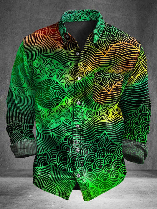 Ruffled Texture Print Casual Long-Sleeve Shirt