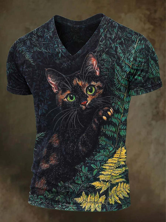 Forest Cat Print Casual Short-Sleeve T-Shirt