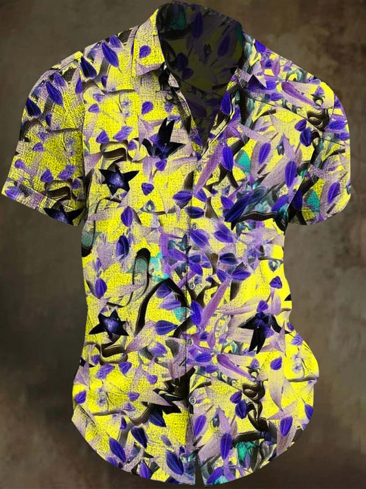 Contrast Floral Print Casual Short-Sleeve Shirt