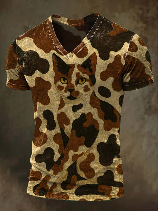 Camouflage Cat Print Casual Short-Sleeve T-Shirt