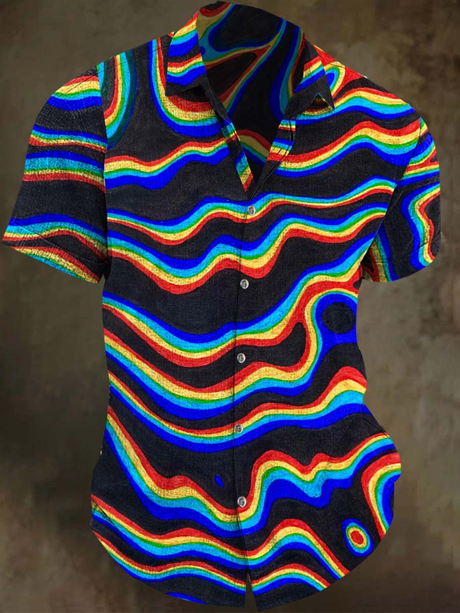 Rainbow Ripple Print Casual Short-Sleeve Shirt