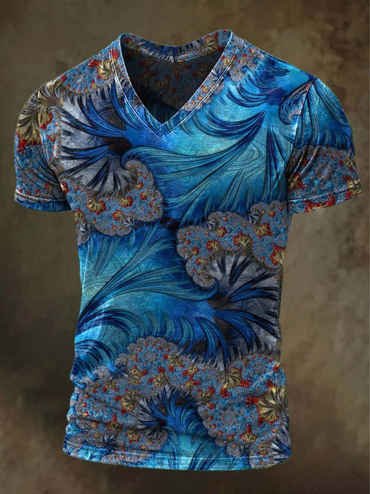 Fractal Geometric Texture Print Casual Short-Sleeve T-Shirt